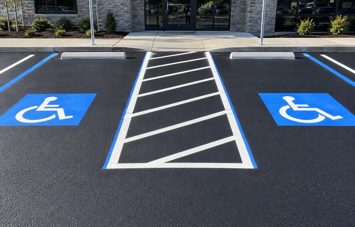 Illustration of a commercial parking lot being freshly line striped